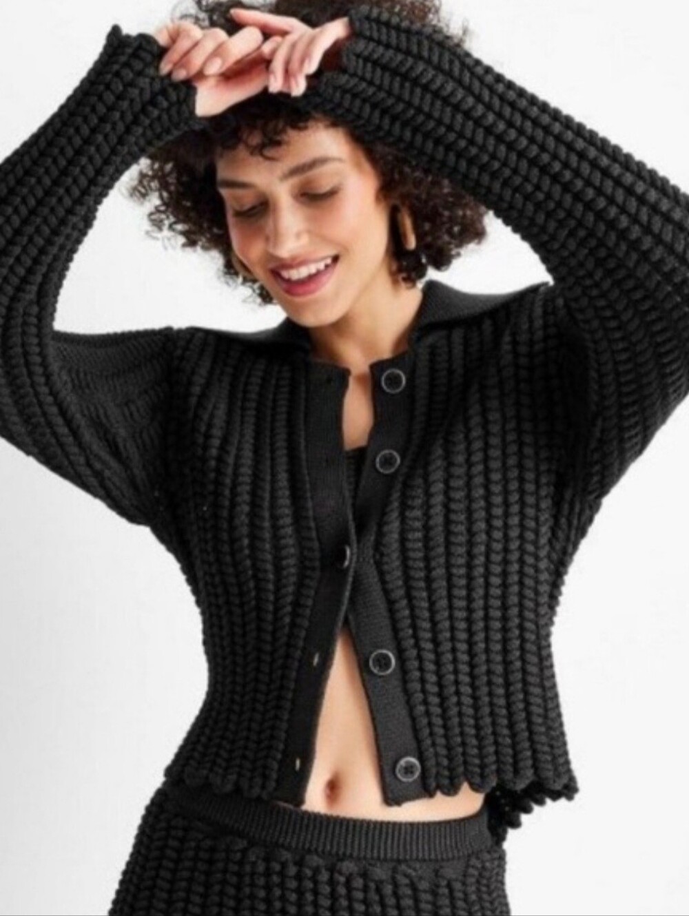 Future Collective Jenee Naylor Sz Small Black Cardigan Chunky Knit Sweater! NWT